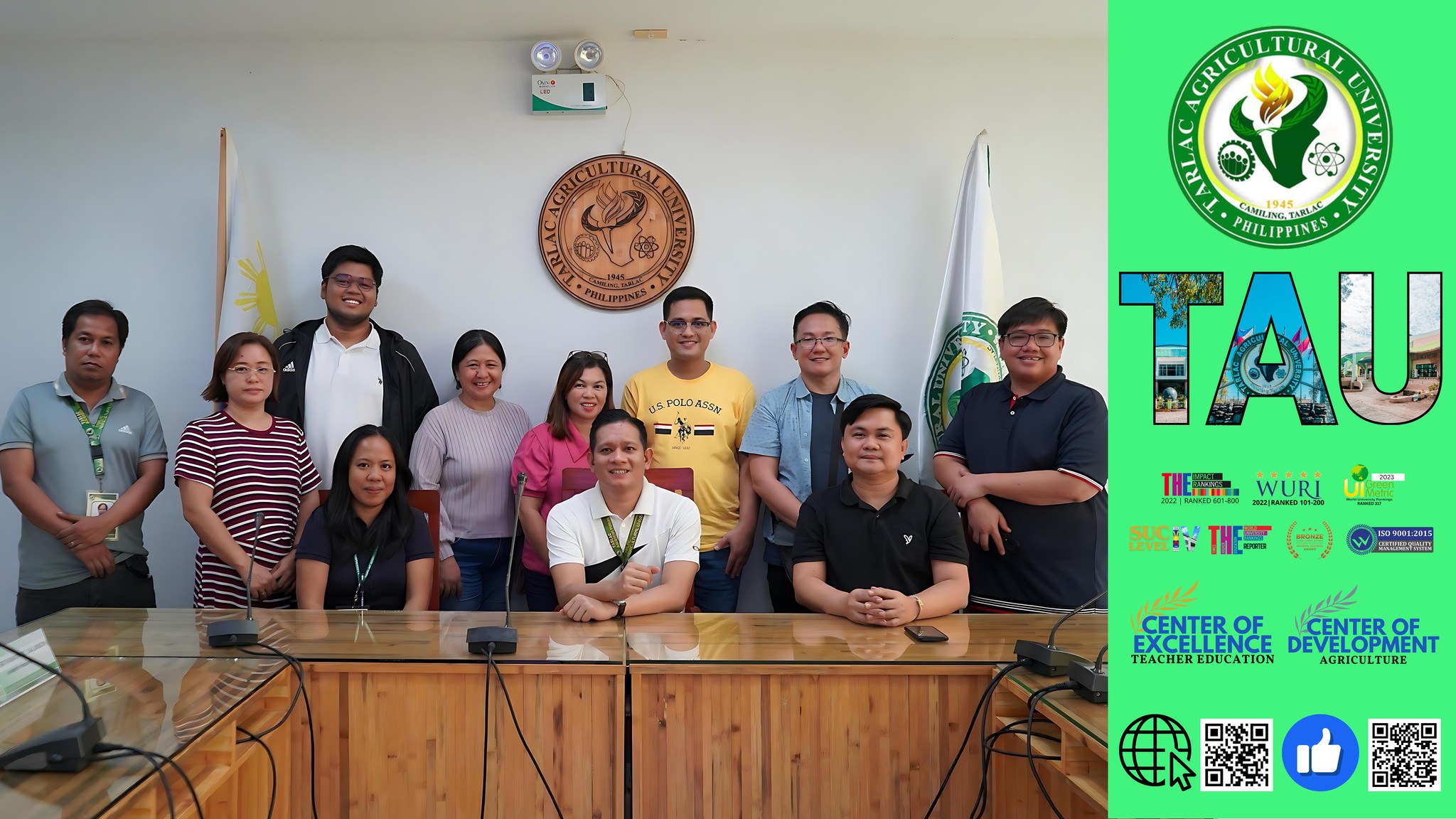 𝐂𝐀𝐏𝐓𝐔𝐑𝐄𝐃 𝐈𝐍 𝐋𝐄𝐍𝐒 | Members of the technical working group from Don Honorio Ventura Technological State University (DHVTSU) confer with their counterparts from the Tarlac Agricultural University’s (TAU) World University Rankings for Innovation (WURI) committee at the Office of the President (OP) Conference Room on 9 July.