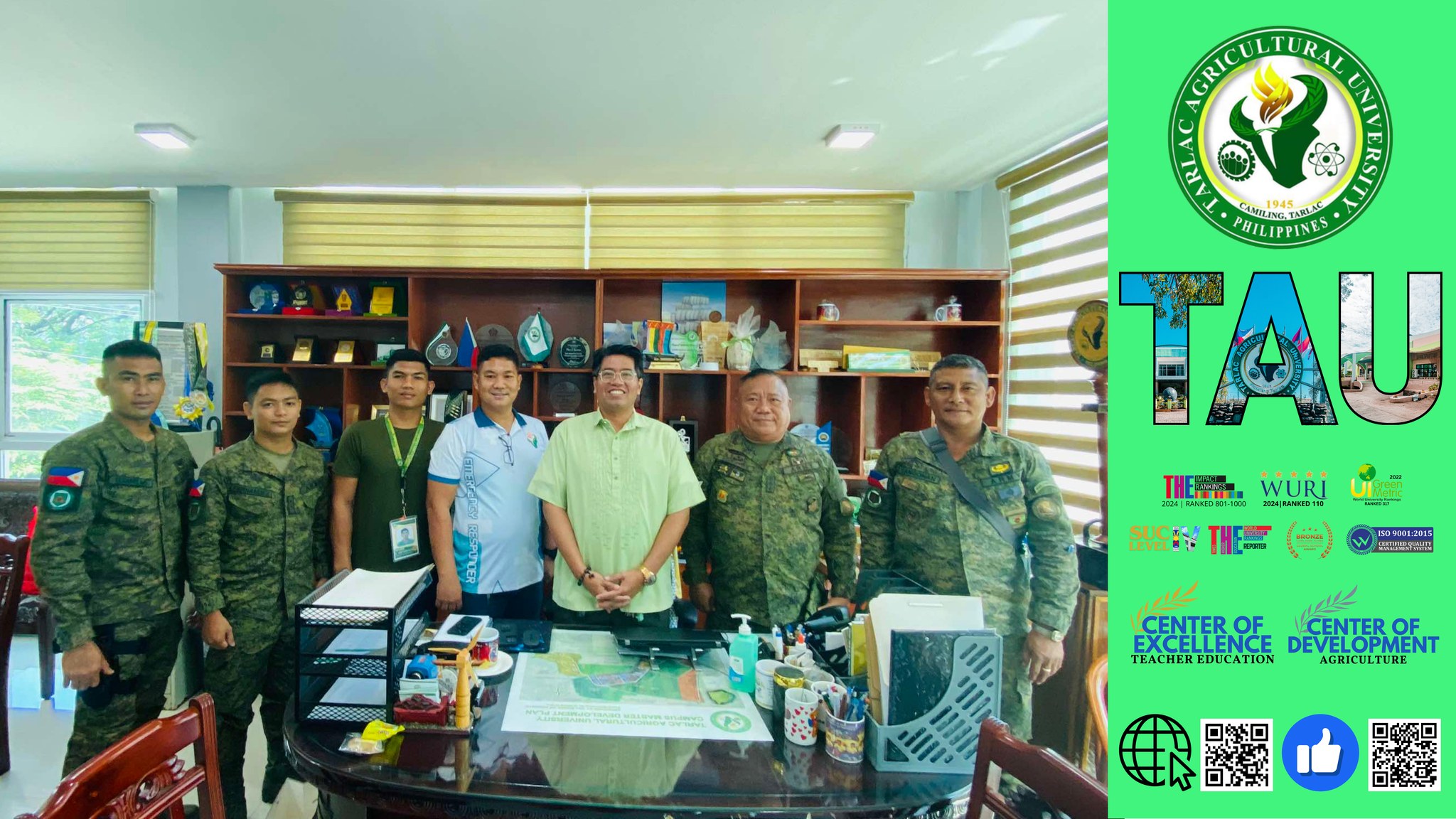 𝐂𝐀𝐏𝐓𝐔𝐑𝐄𝐃 𝐈𝐍 𝐋𝐄𝐍𝐒 | COL LEONARDO A SORATOS GSC (ARM) PA Director, 302 (TARLAC) CDC, 3RCDG, ARESCOM meets with Dr. Silverio Ramon DC. Salunson, Tarlac Agricultural University (TAU) President