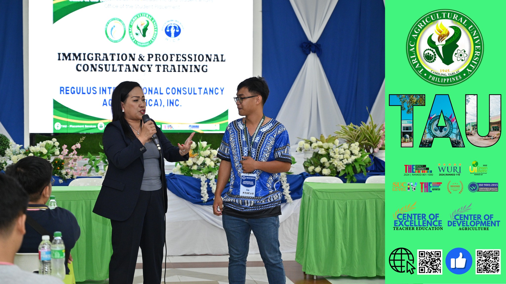 𝐂𝐀𝐏𝐓𝐔𝐑𝐄𝐃 𝐈𝐍 𝐋𝐄𝐍𝐒 | Tarlac Agricultural University (TAU) in collaboration with the Regulus International Consultancy Agency (RICA) facilitates an Immigration and Professional Consultancy Training, 31 August