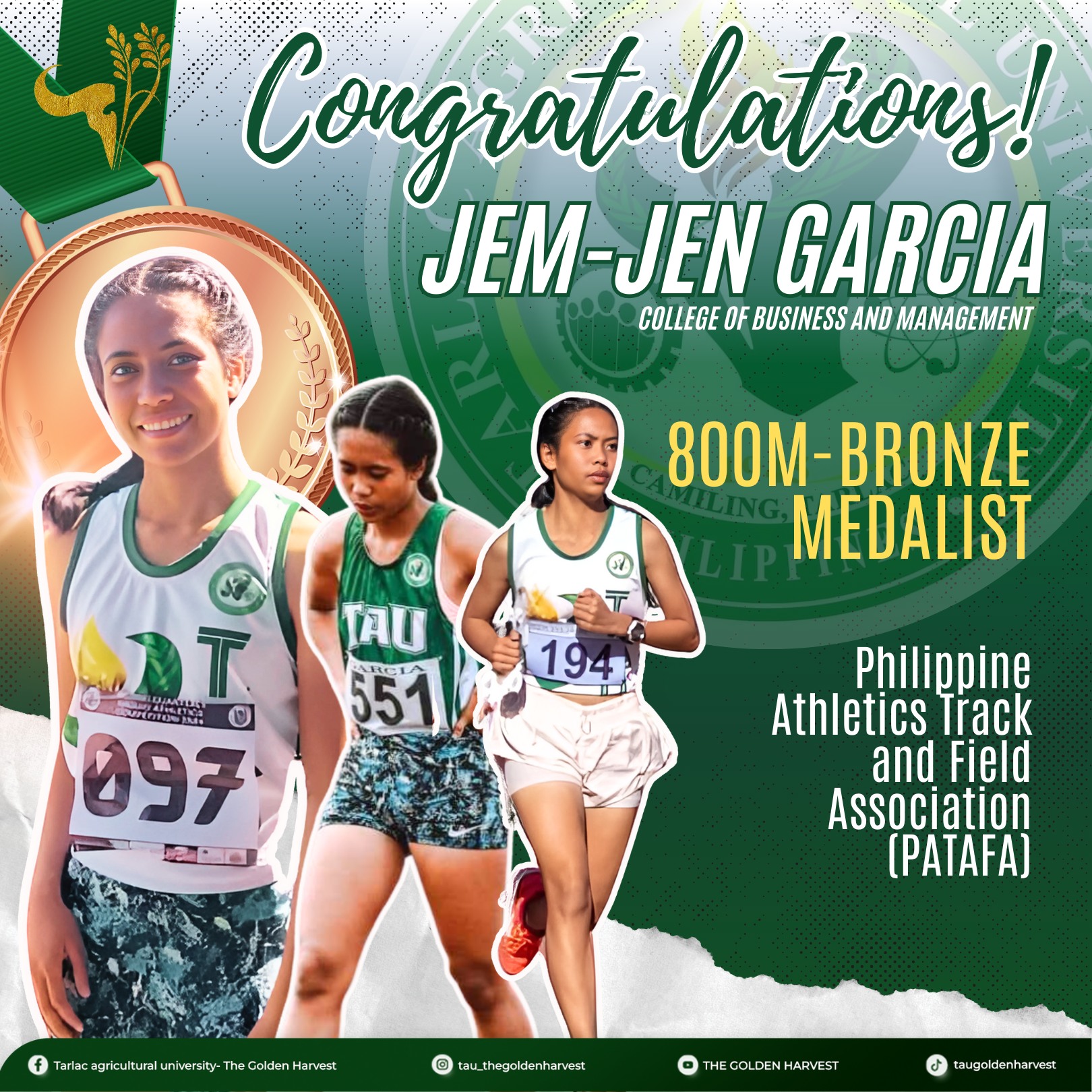 𝗦𝗣𝗢𝗥𝗧𝗦 | Garcia, wagi ng bronze medal sa PATAFA