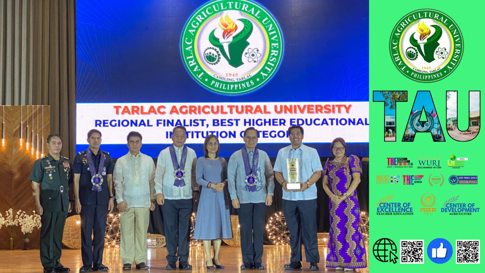 𝐂𝐀𝐏𝐓𝐔𝐑𝐄𝐃 𝐈𝐍 𝐋𝐄𝐍𝐒 | The Tarlac Agricultural University (TAU) represented by TAU President Dr. Silverio Ramon DC. Salunson and the Director of Student Placement Office (SPO) Dr. Marianne P. Villaruel personally receive the Plaque of Recognition in the 24th Gawad KALASAG