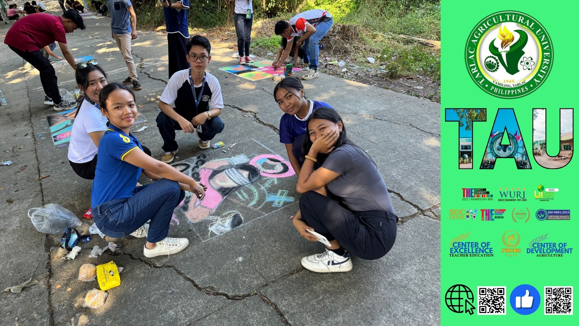 𝐂𝐀𝐏𝐓𝐔𝐑𝐄𝐃 𝐈𝐍 𝐋𝐄𝐍𝐒 | Giving voice to what words cannot express, the Tarlac Agricultural University (TAU) Gender and Development (GAD) office initiates the Chalk Street Art contest at Lover’s Lane on 6 December