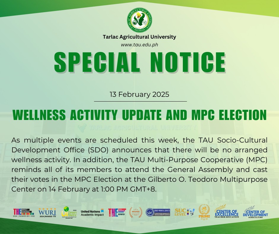 𝐔𝐍𝐈𝐕𝐄𝐑𝐒𝐈𝐓𝐘 𝐁𝐔𝐋𝐋𝐄𝐓𝐈𝐍 | Tarlac Agricultural University Wellness Activity Update and MPC Election